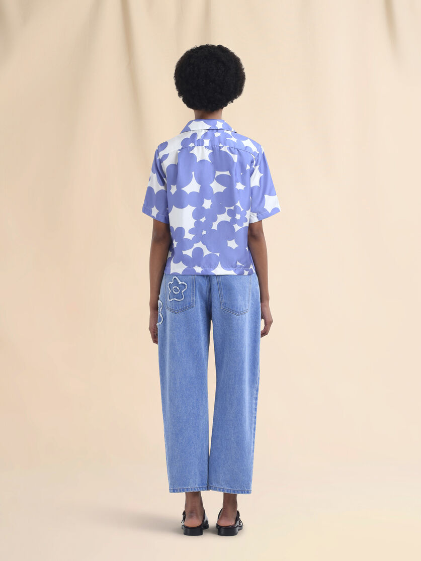 Chemise bowling en soie avec imprimé Dillies blanc et bleu - Chemises - Image 3