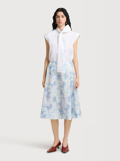 White poplin midi skirt with Pop Flowers print - Skirts