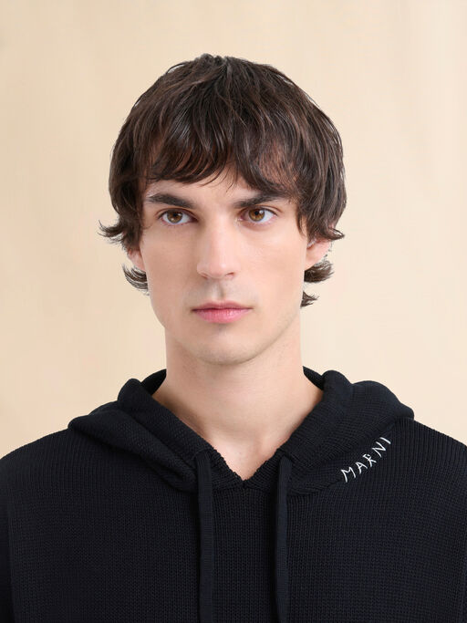 Schwarzes Kapuzensweatshirt aus gekämmter Bio-Baumwolle mit Marni Symbol Stickerei - Pullover