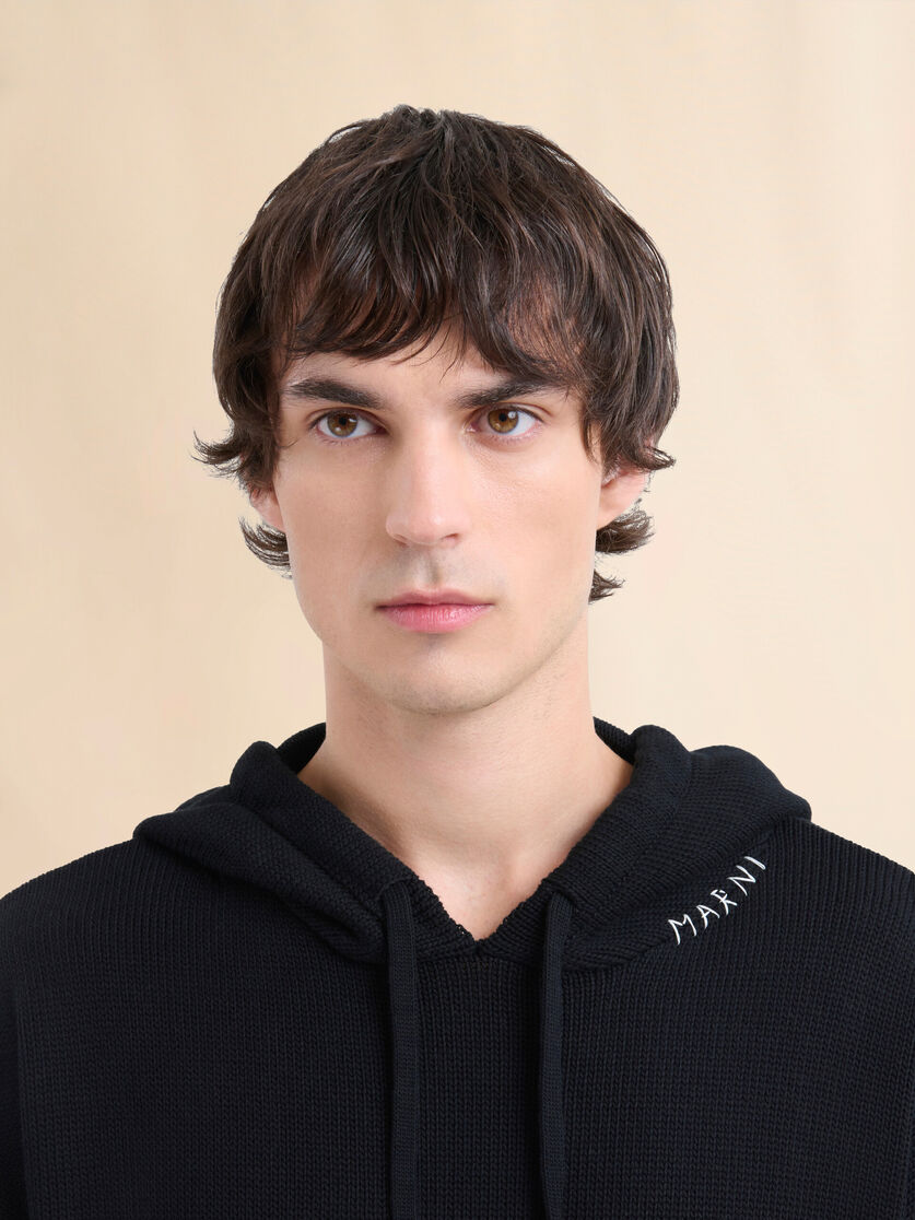 Black dishevelled cotton hoodie with Marni Symbol embroidery - Pullovers - Image 4