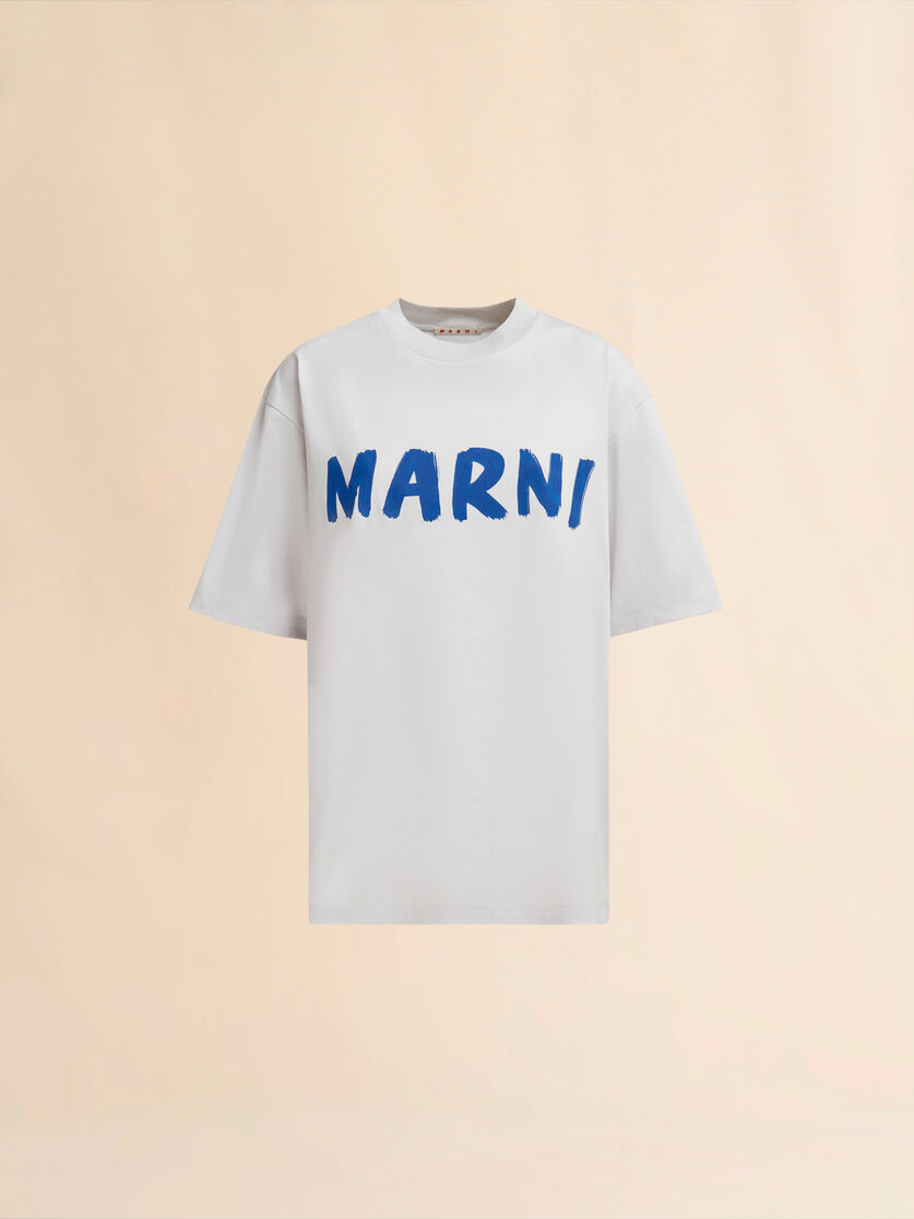 Grey organic cotton boxy T-shirt with logo | Marni