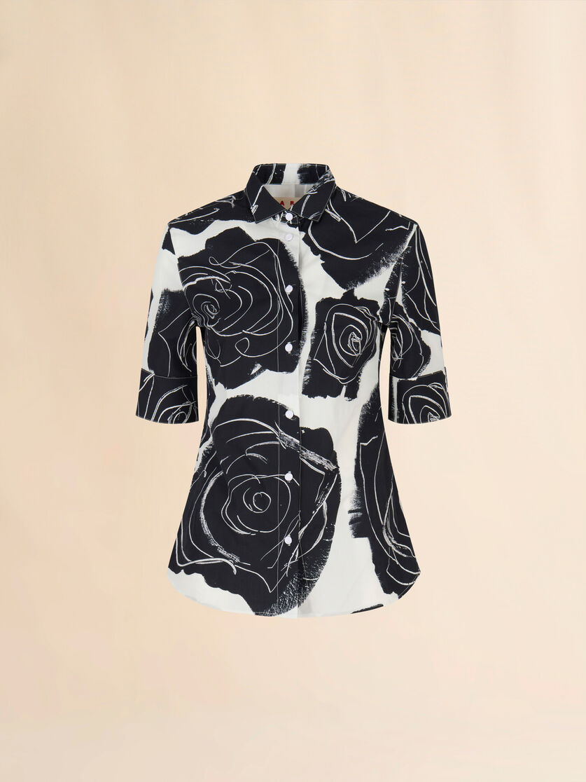 White poplin short-sleeve shirt with Cybele print - Shirts - Image 1