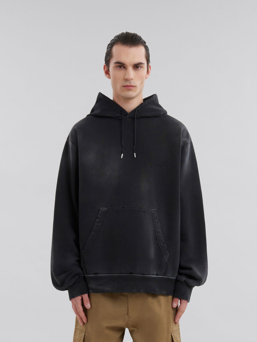 Black organic cotton hoodie with Marni mending | Marni 