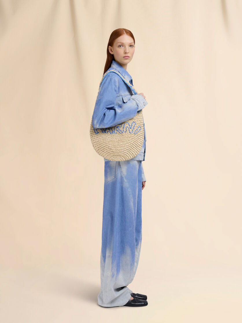 Natural raffia and blue Nassa medium hobo bag - Shoulder Bags - Image 2