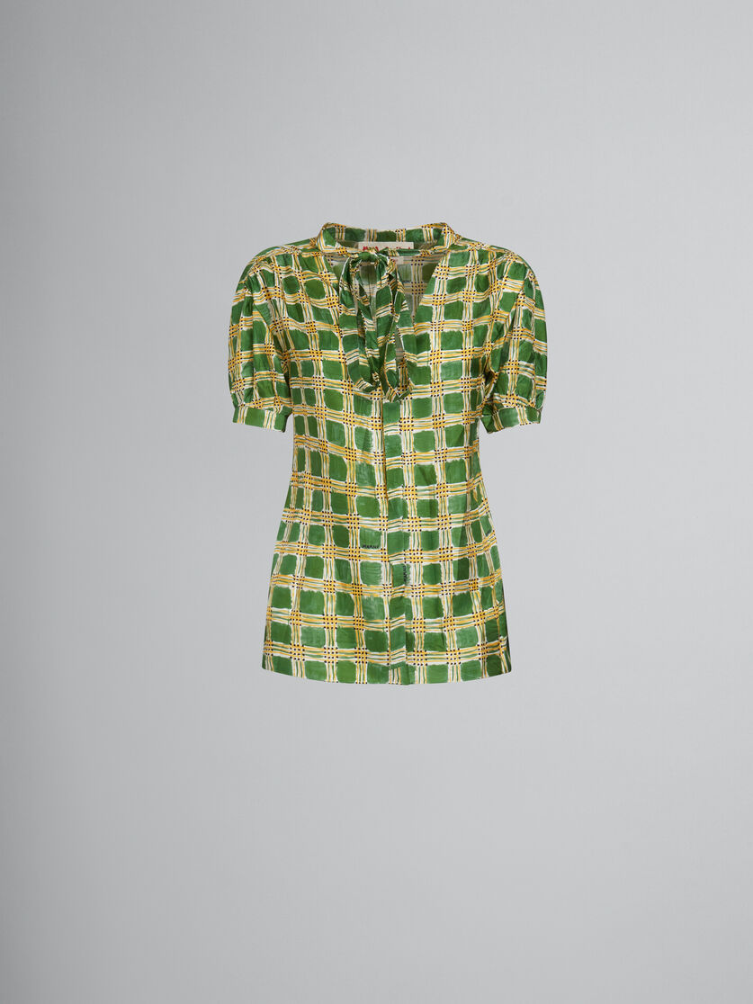 Green silk twill top with Check Fields print - Shirts - Image 1