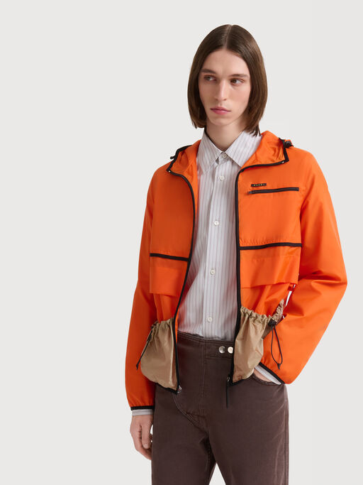 Orange nylon jacket with drawstring pockets - Jackets