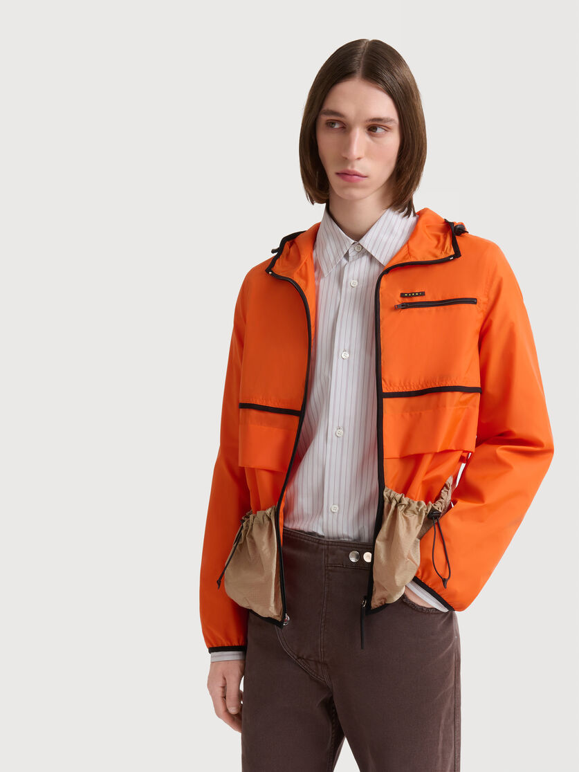 Orange nylon jacket with drawstring pockets, Image 3