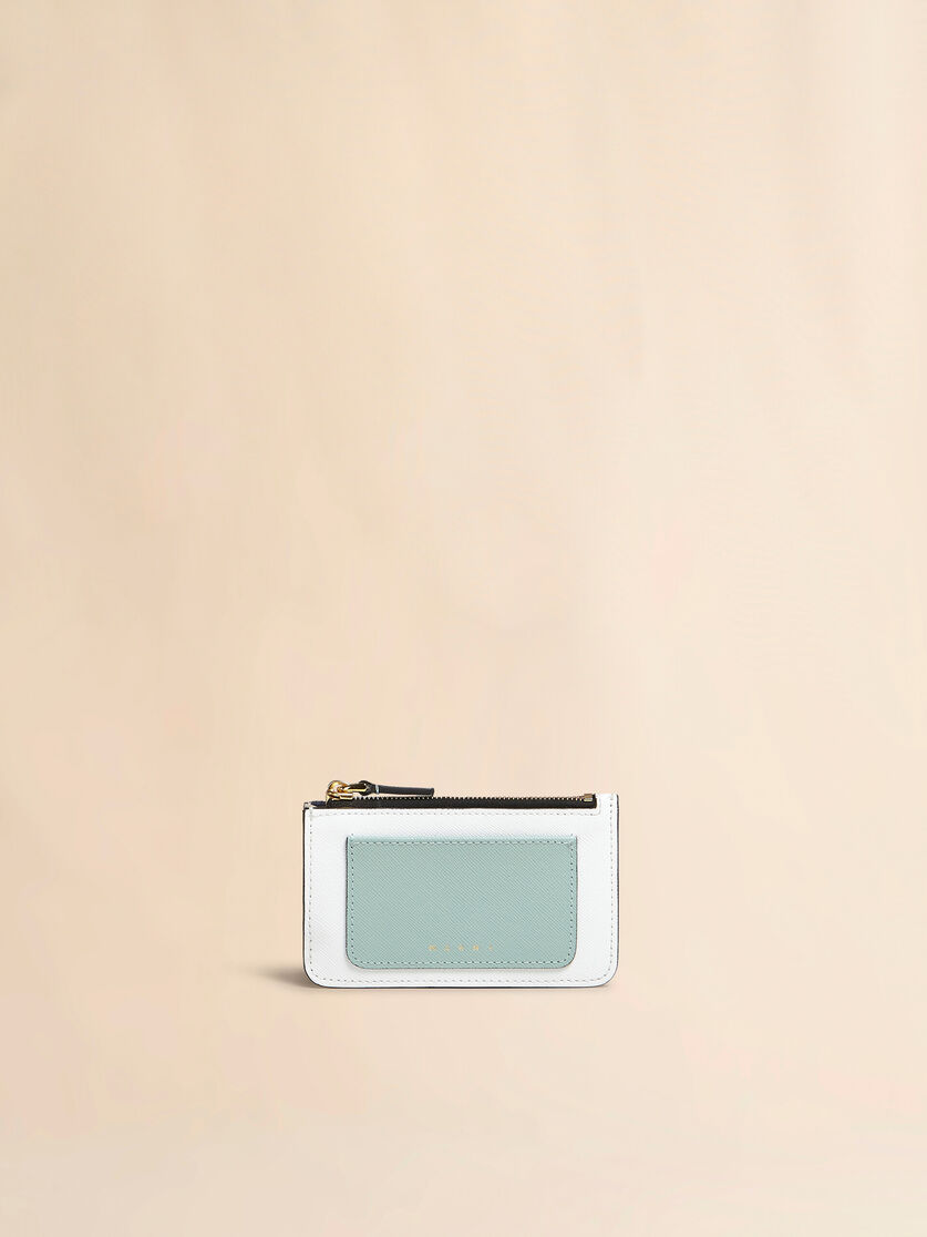 Light green white and brown saffiano leather card case - Wallets - Image 1