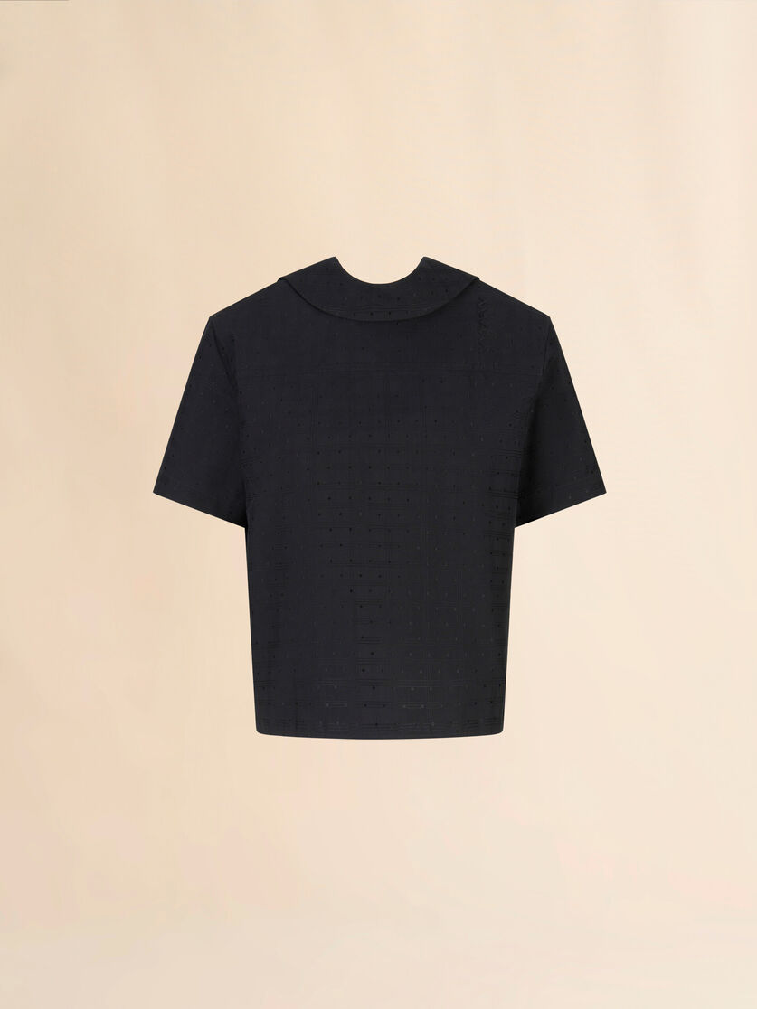 Black cotton-viscose back-to-front shirt top with check and dots jacquard motif - Shirts - Image 1
