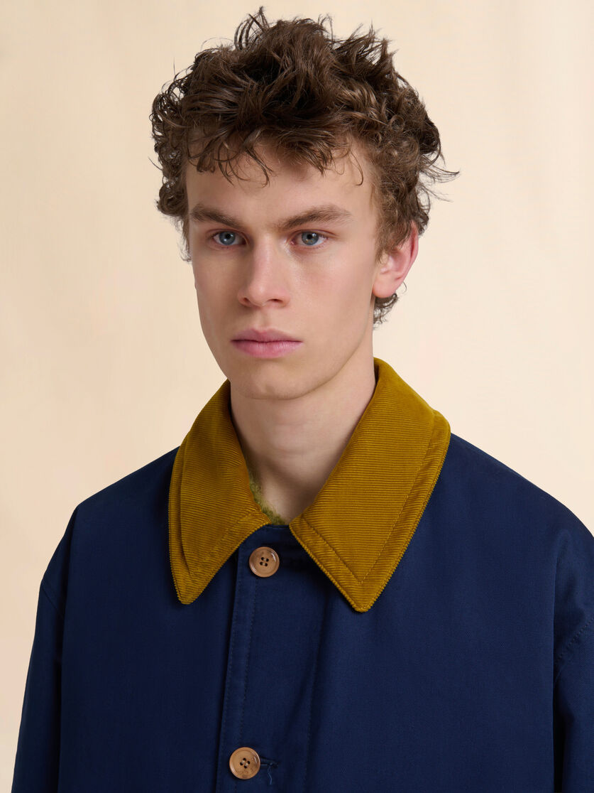 Blue organic gabardine parka with corduroy collar - Coats - Image 4