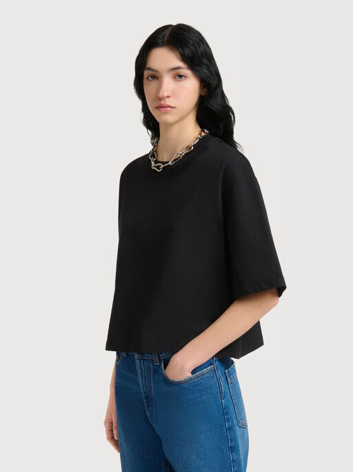 ブラック ジャージー パッチロゴ Tシャツ - Tシャツ