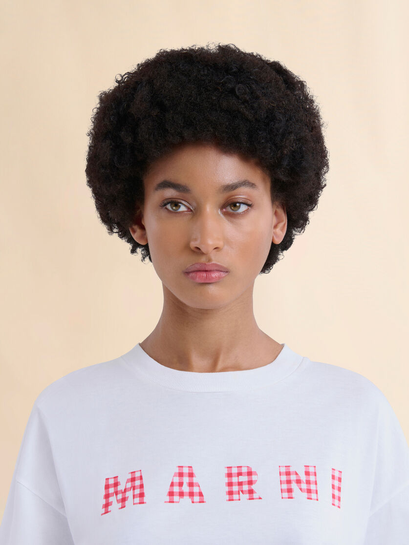 White jersey cotton T-shirt with checked Marni logo - T-shirts - Image 4