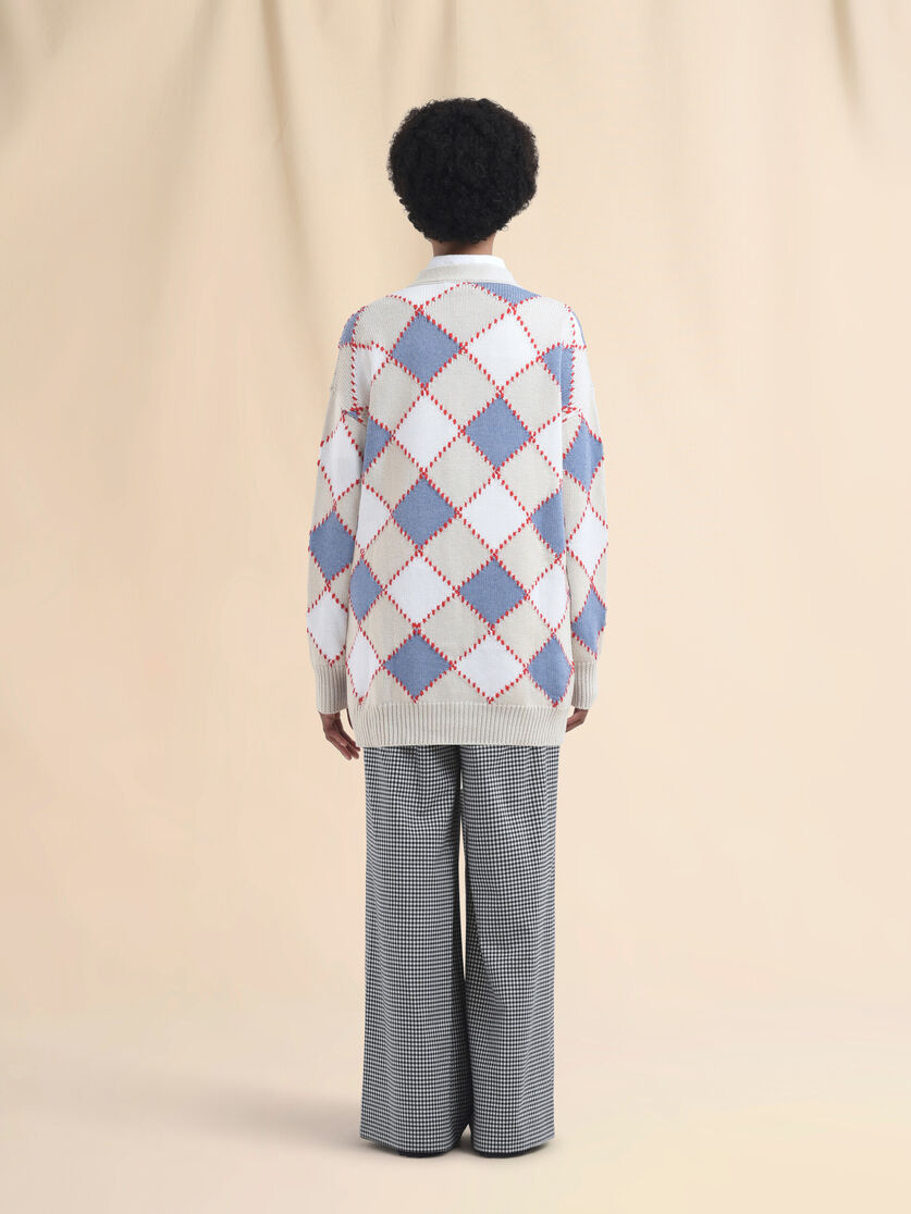White wool argyle cardigan - Pullovers - Image 3