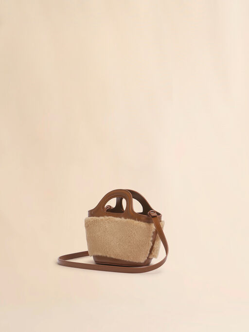 Tropicalia Mikro-Tasche aus Leder und Kunstfell in Beige - Handtaschen