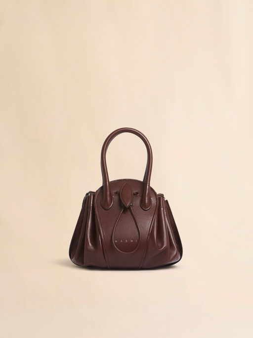 Borsa Tulipea piccola in pelle marrone - Borse a spalla