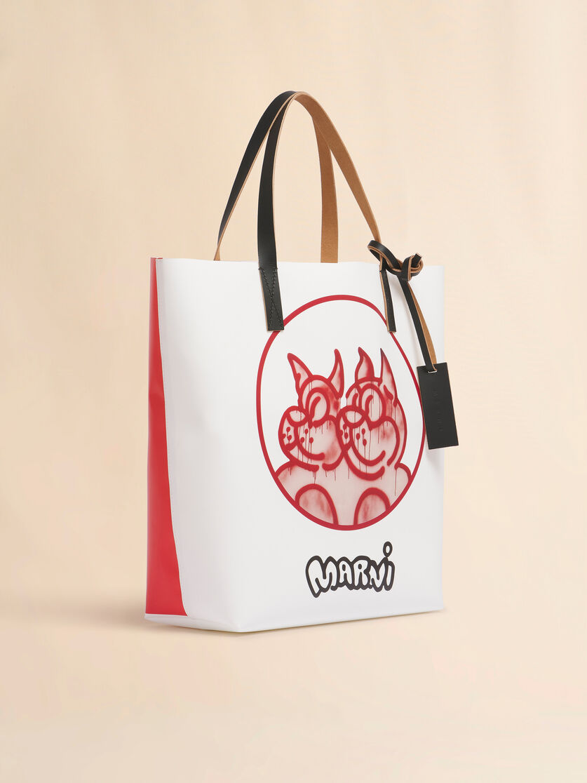 White and red fabric Tribeca tote with dogs print - Shopping Bags - Image 6