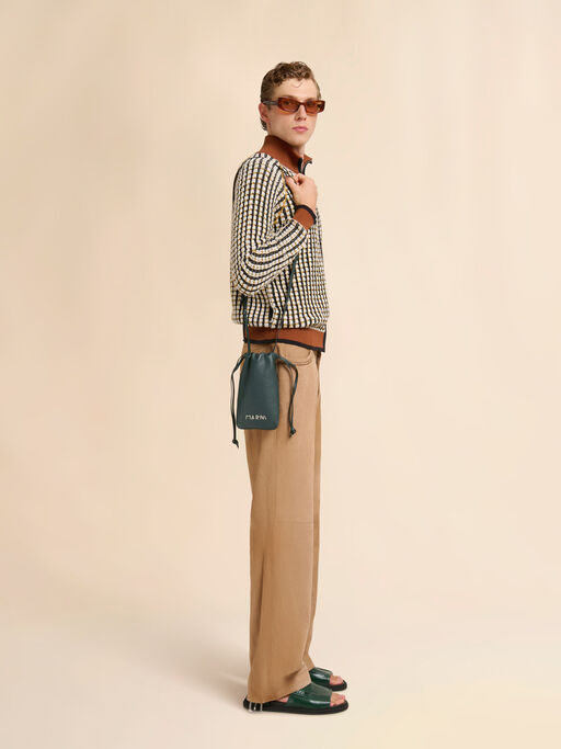 ディープグリーン レザー製ドローストリング付きスマホホルダー、マルニメンディング入り - ウォレット＆レザー小物