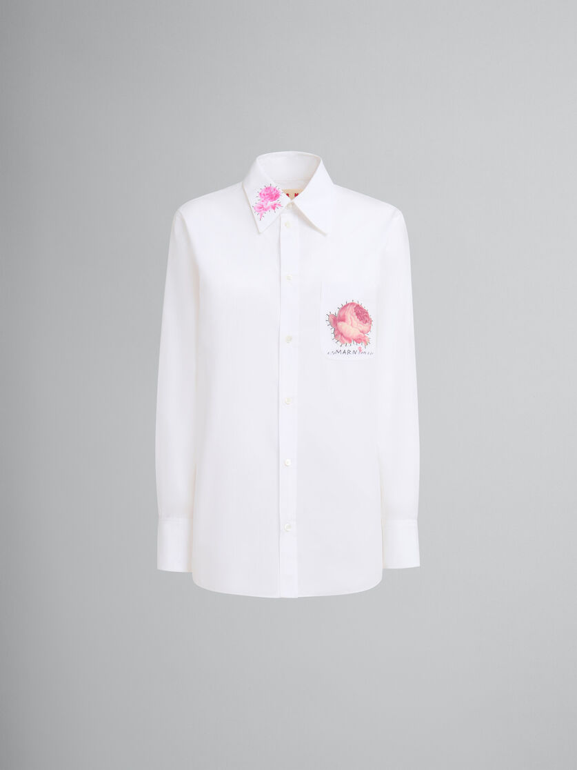 Camicia in cotone biologico bianco con applicazione a fiore - Camicie - Image 1