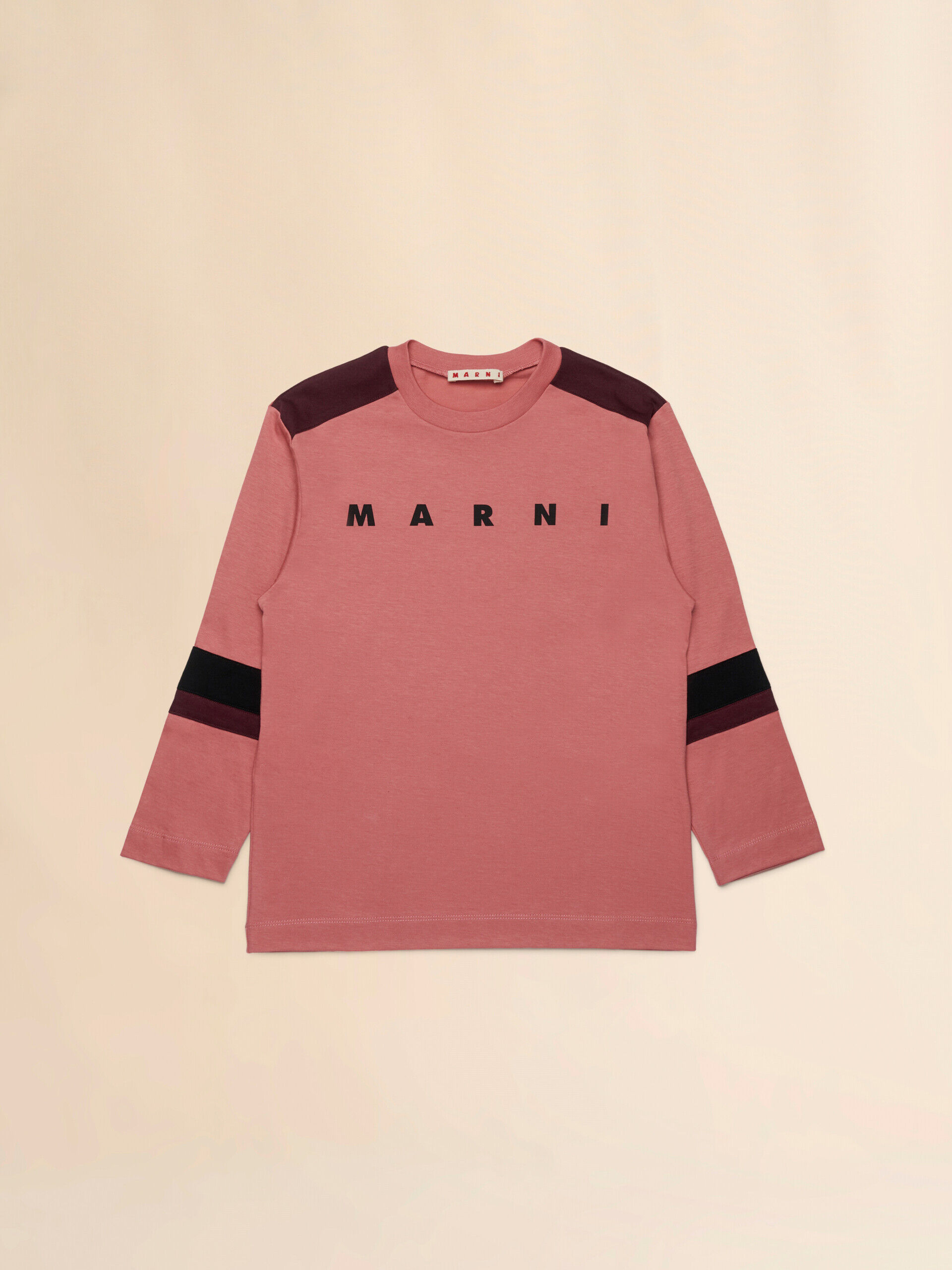 Pink long-sleeved T-shirt with sleeve stripes | Marni