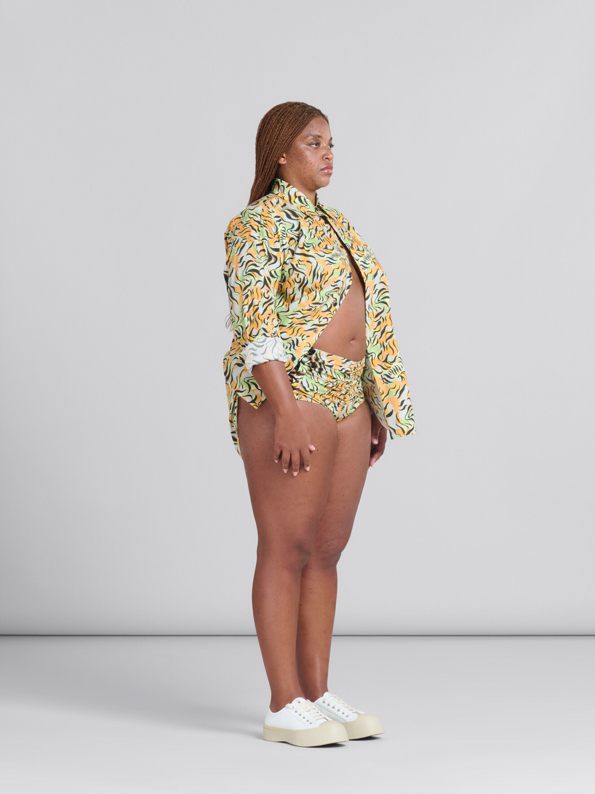 Orange and green printed organic poplin hot pants | Marni