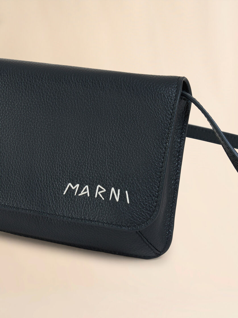 Black leather shoulder bag with Marni Mending embroidery - Pochettes - Image 4