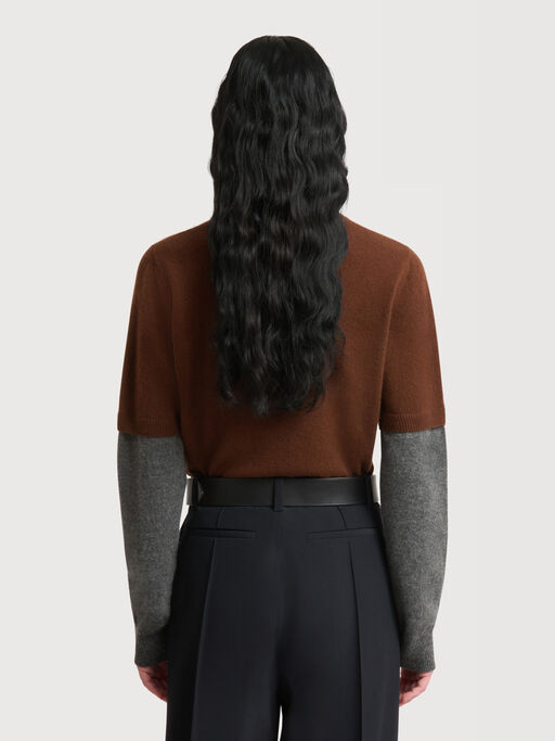 Brown cashmere jumper with layered effect - Pullovers