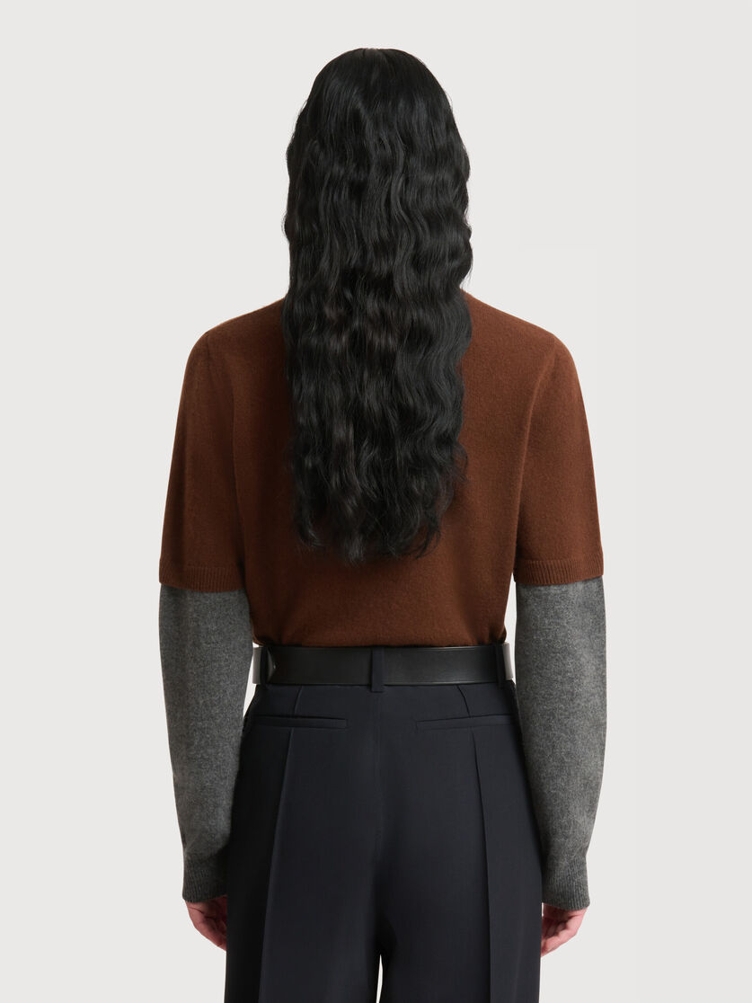 Brown cashmere jumper with layered effect, Image 4