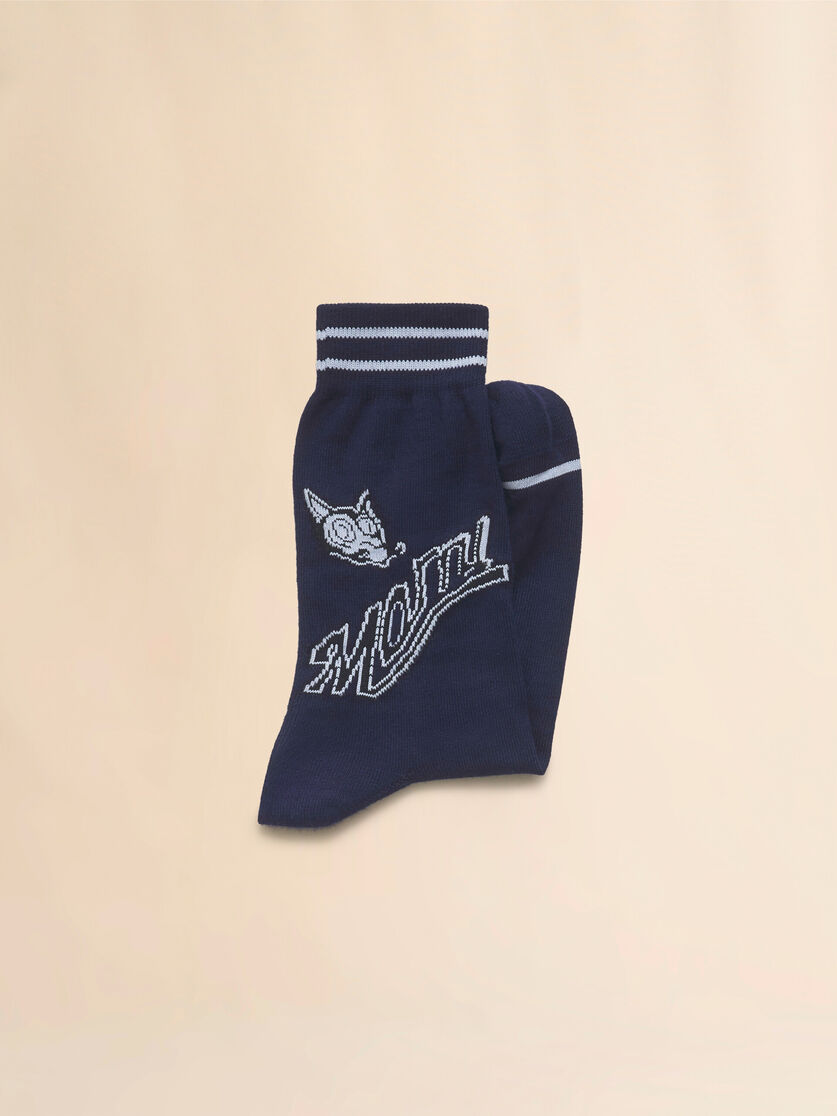 Deep blue cotton socks with wolf detail - Socks - Image 2