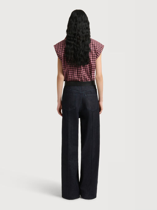 Deep blue denim trousers with external seams - Pants