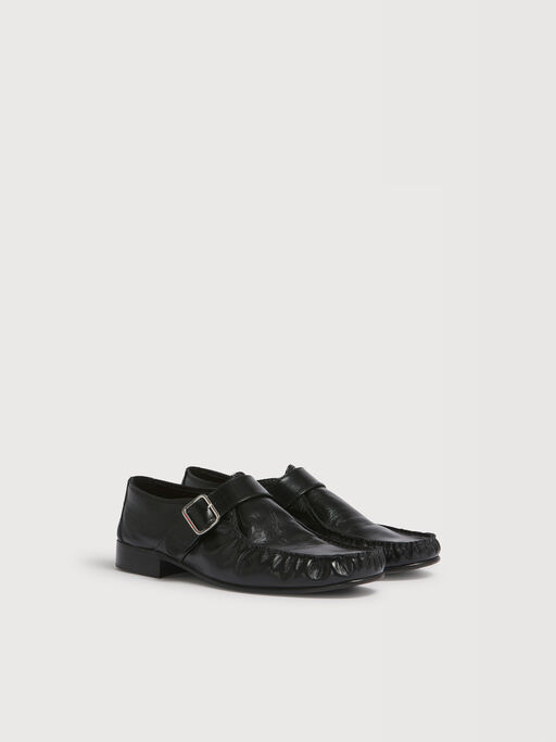 Black leather loafer - Lace-ups