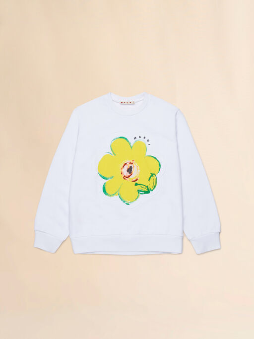 Felpa in cotone bianco con patch Dessert Flower - Maglieria