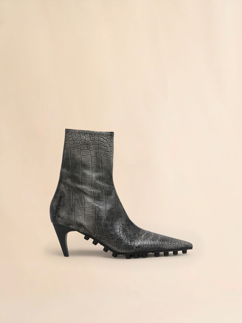 Spike ankle boot in crocodile print leather - Boots - Image 1