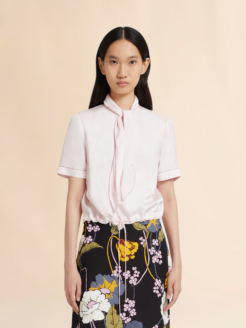 Pink viscose twill top with neck tie, Image 2