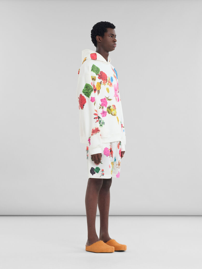 White cotton hoodie with flower prints - Sweaters - Image 6