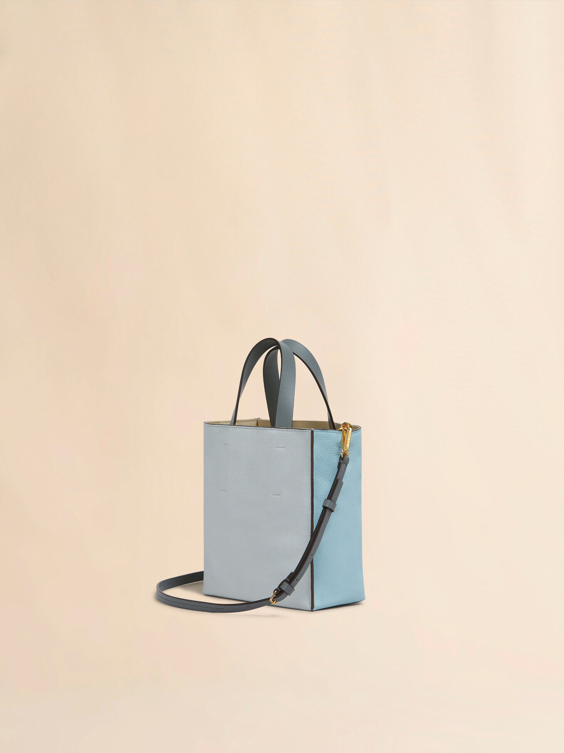 Deep green cream and blue leather Museo Soft tote bag with