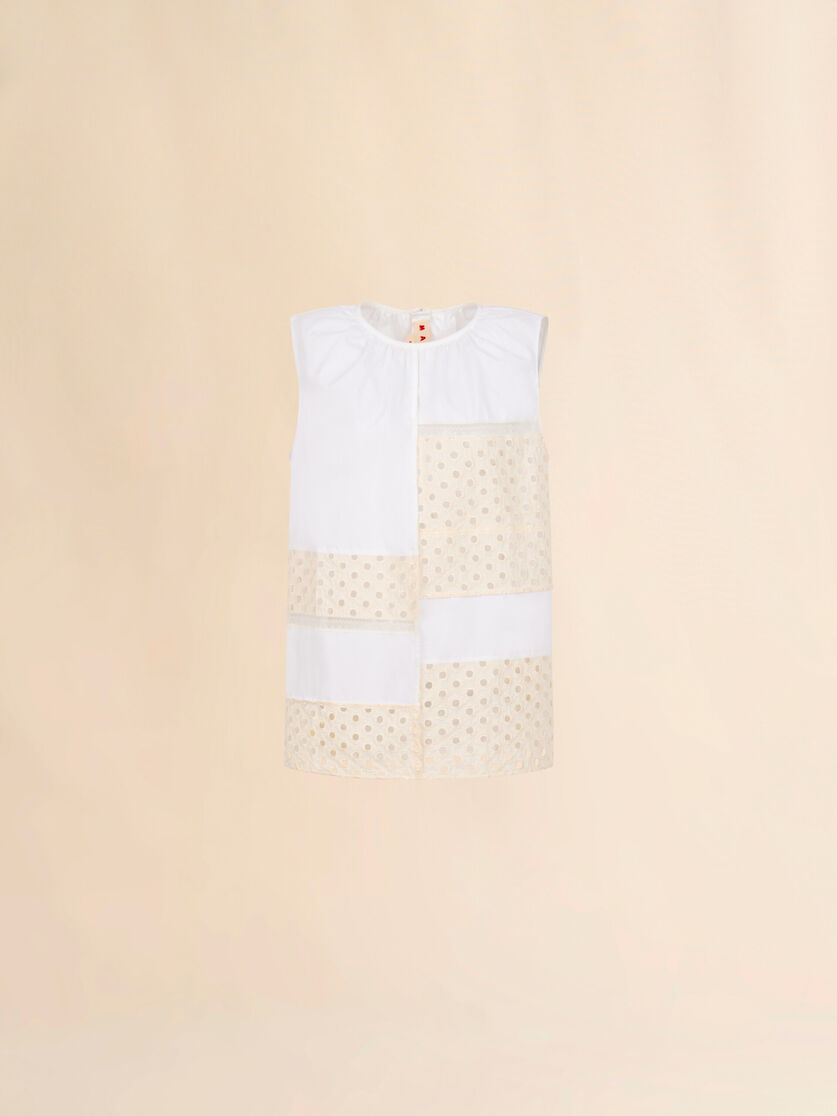 White poplin blouse with broderie anglaise inserts, Image 1