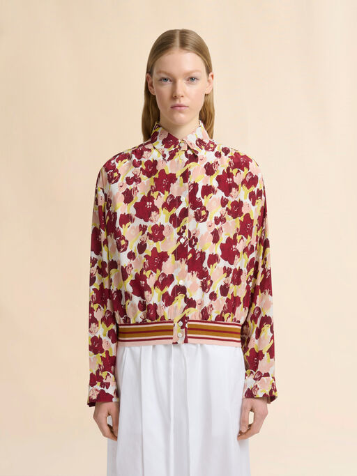 Pink and burgundy silk shirt with Secret Bouquet print - Shirts