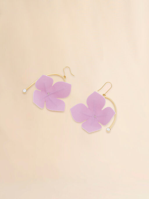 Boucles d'oreilles pendantes en popeline rose et cr&egrave;me avec fleurs - Boucles d&rsquo;oreilles