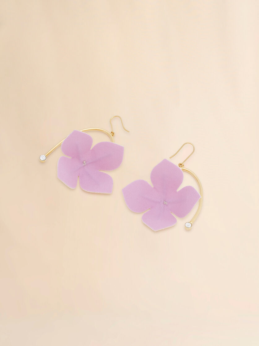 Boucles d'oreilles pendantes en popeline rose et cr&egrave;me avec fleurs, Image 4