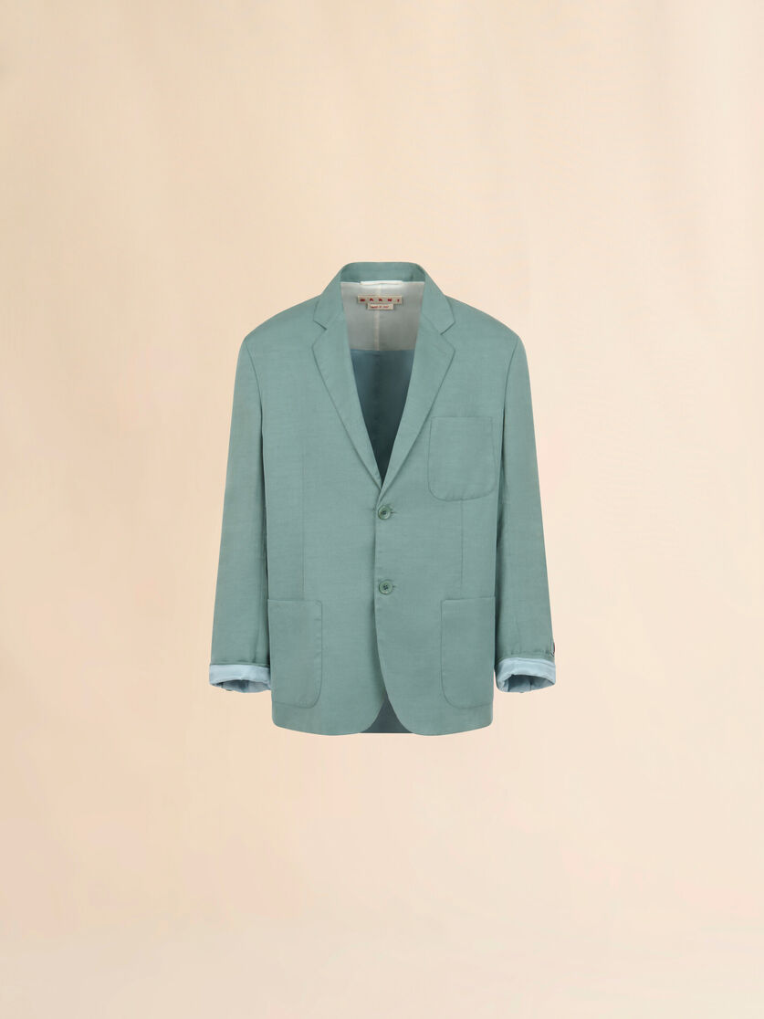 Green satin single-breasted jacket, Image 1