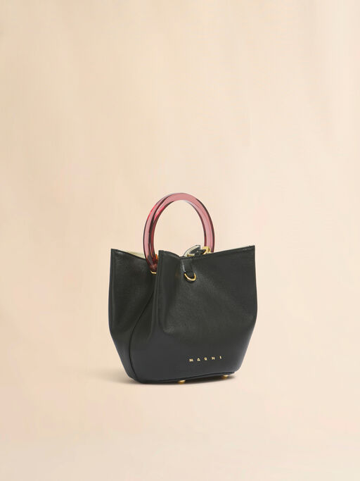 Black leather Pannier bucket bag - Shoulder Bags