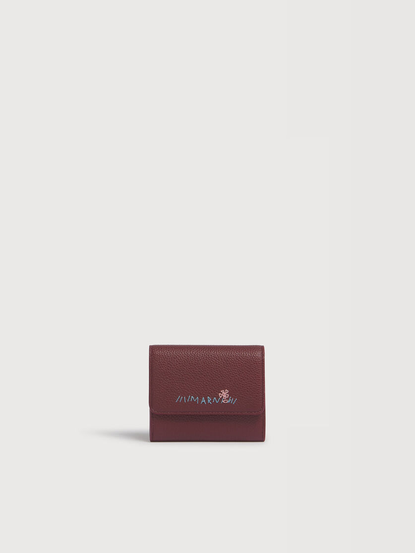 Burgundy leather flap cardholder with Marni Mending, Image 1