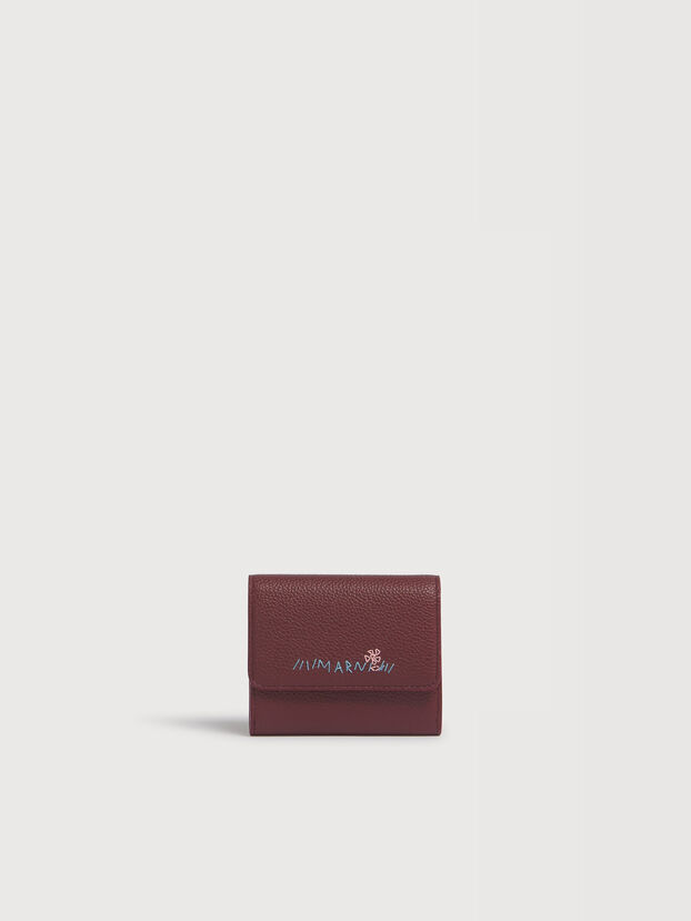 Porte-cartes en cuir bordeaux avec broderie Marni Mending - Portefeuilles