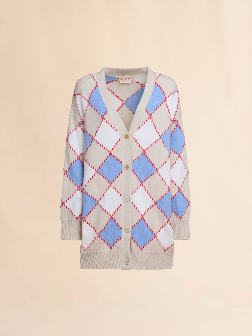 White wool argyle cardigan - Pullovers - Image 1