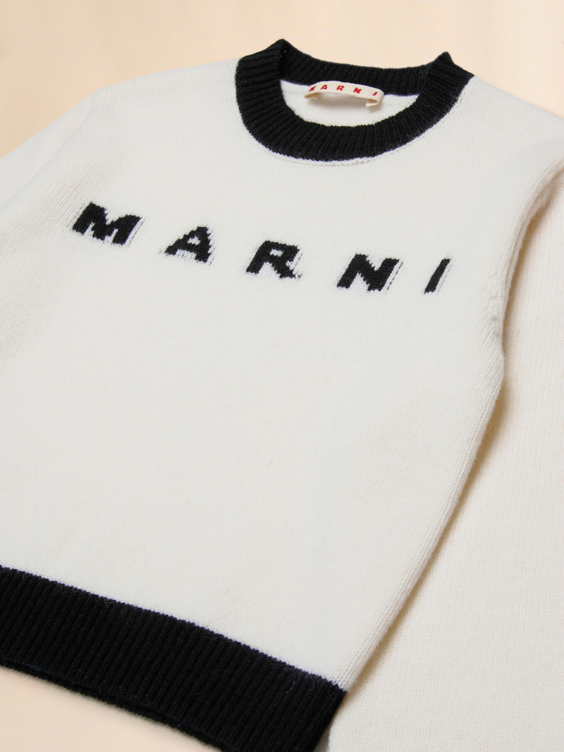 Cream and black wool-cashmere crew-neck sweater | Marni