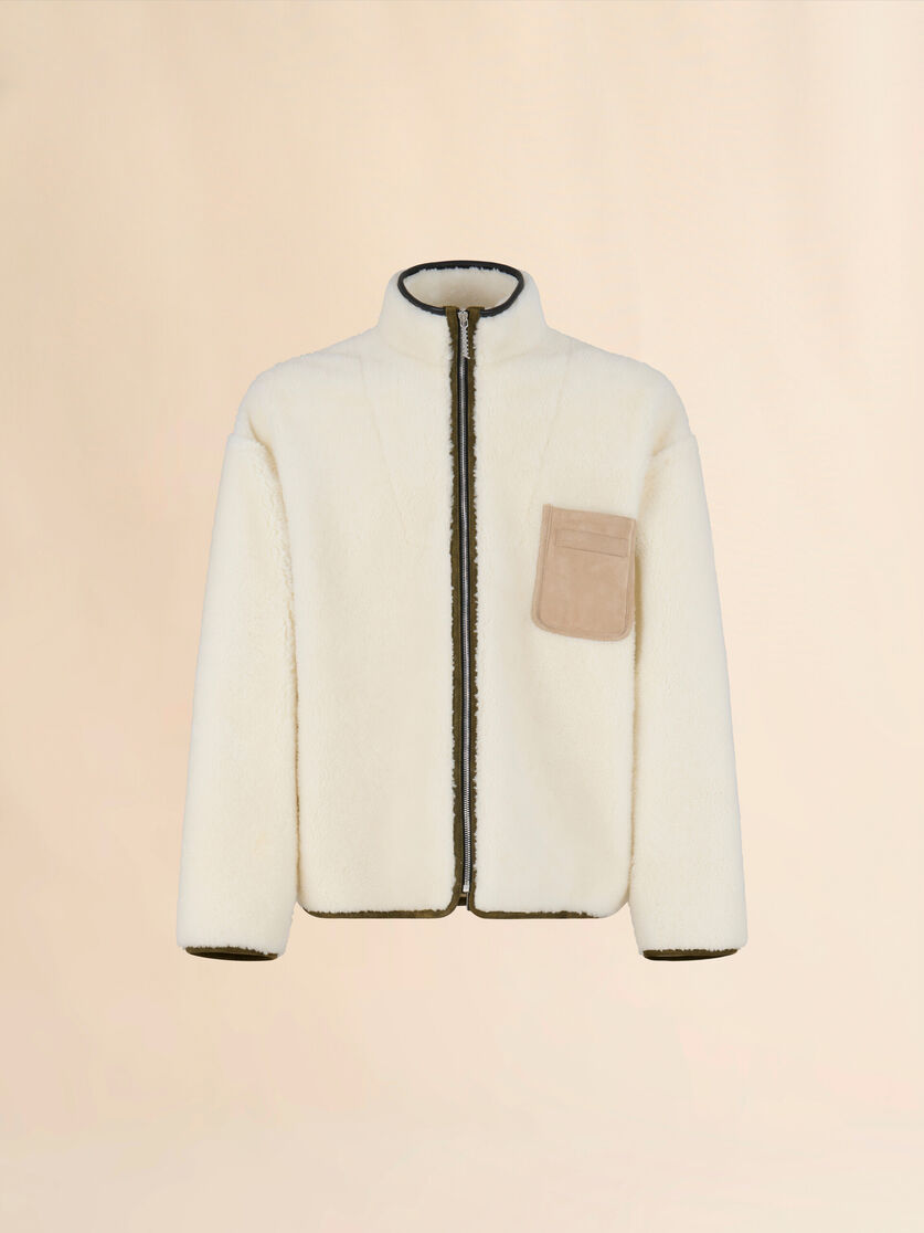 Cream shearling jacket with leather piping - Jackets - Image 1