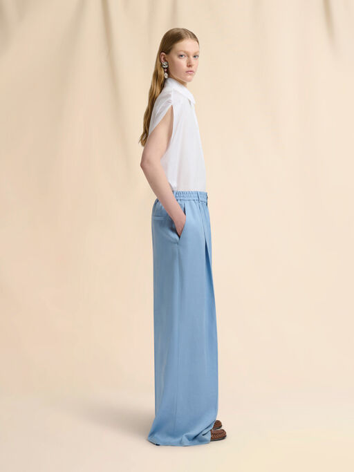 Light blue satin wide-leg trousers - Pants