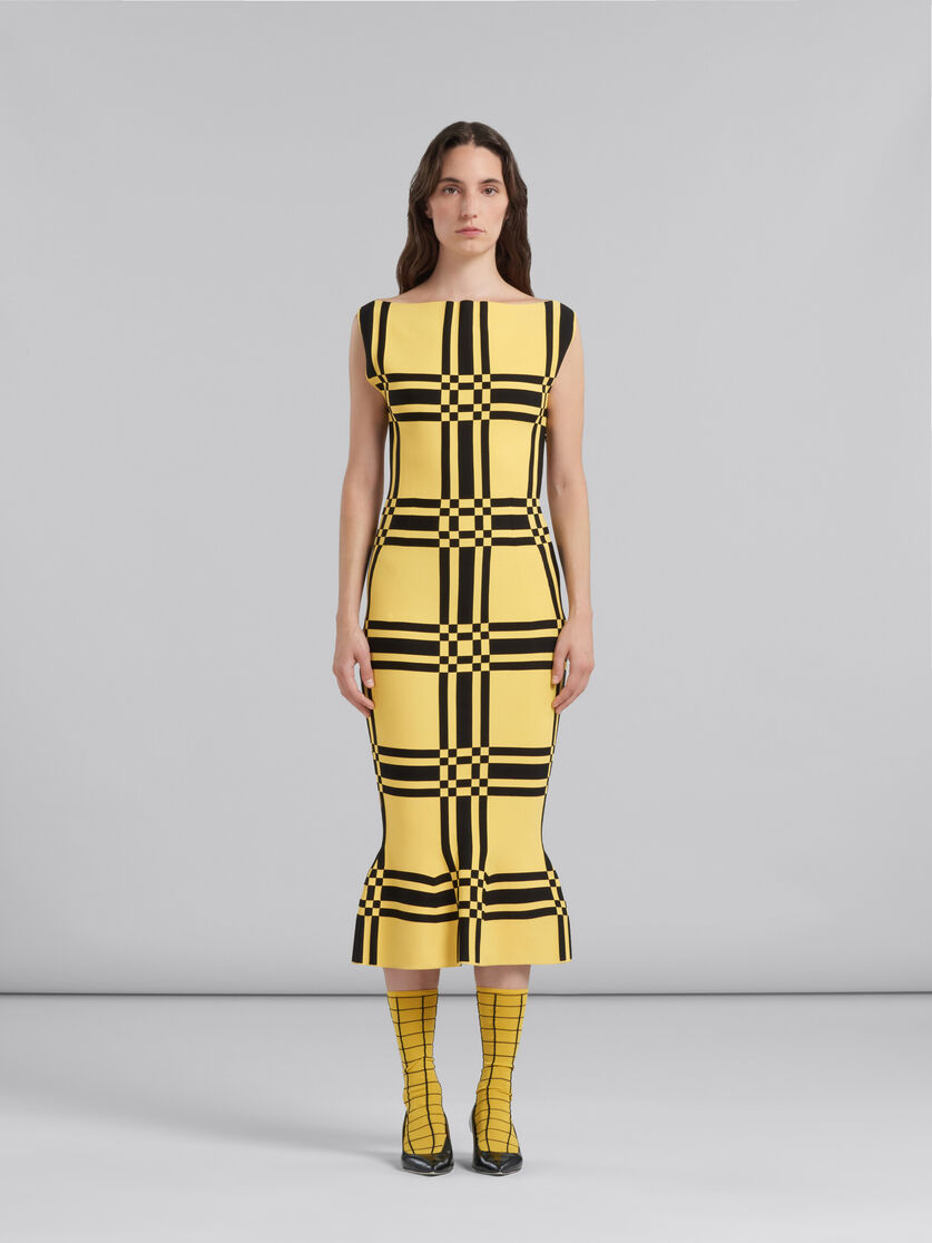 Yellow viscose sheath dress with maxi check - Dresses - Image 2