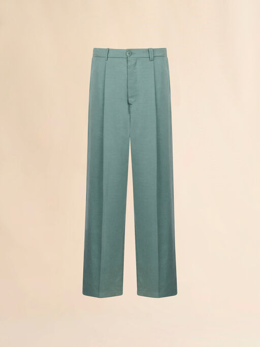 Green satin wide-leg trousers - Pants