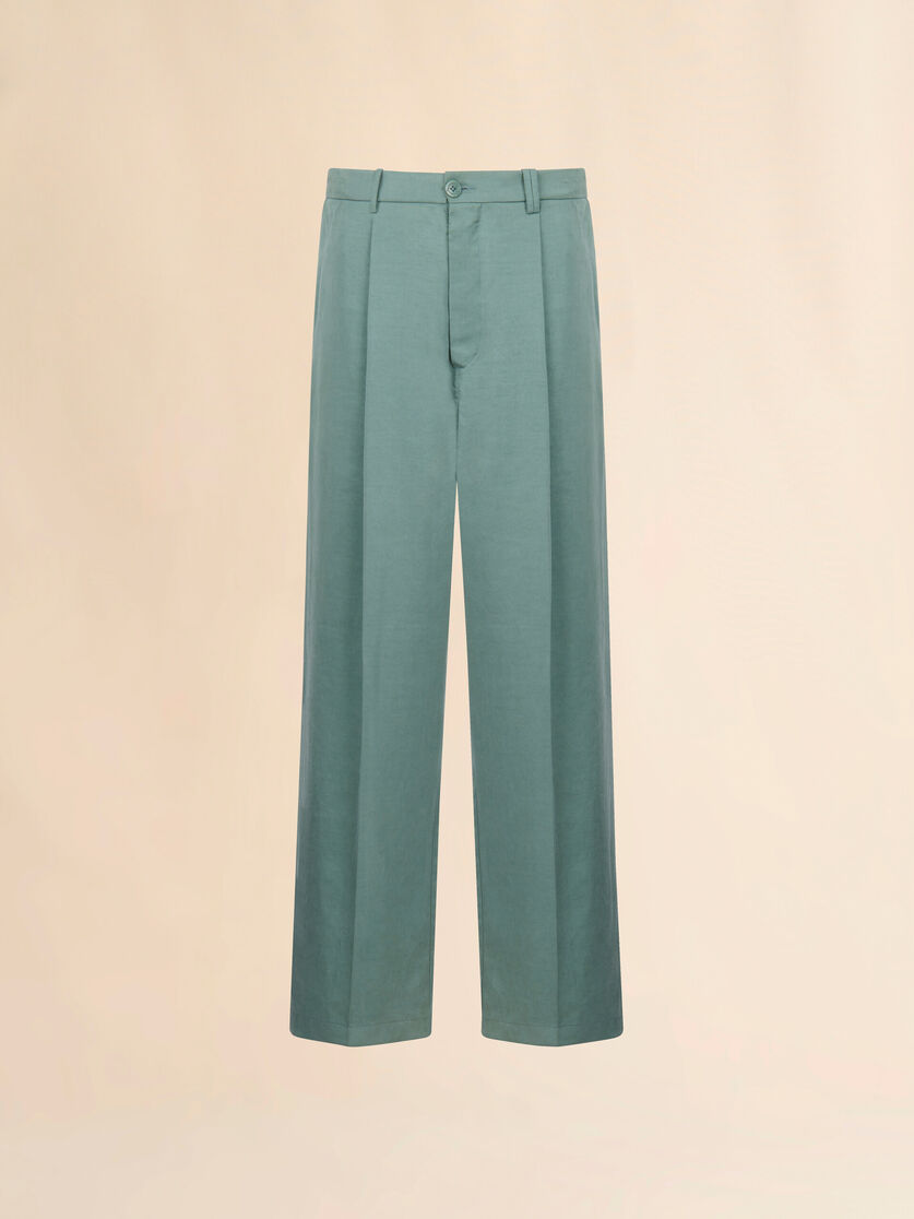 Green satin wide-leg trousers, Image 1